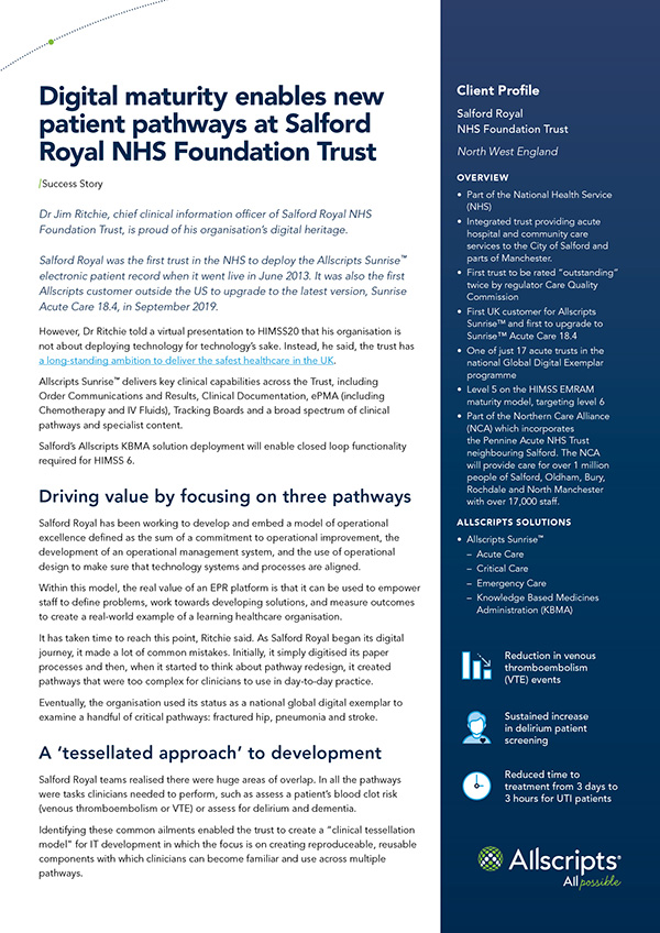 Digital maturity enables new patient pathways at Salford Royal NHS