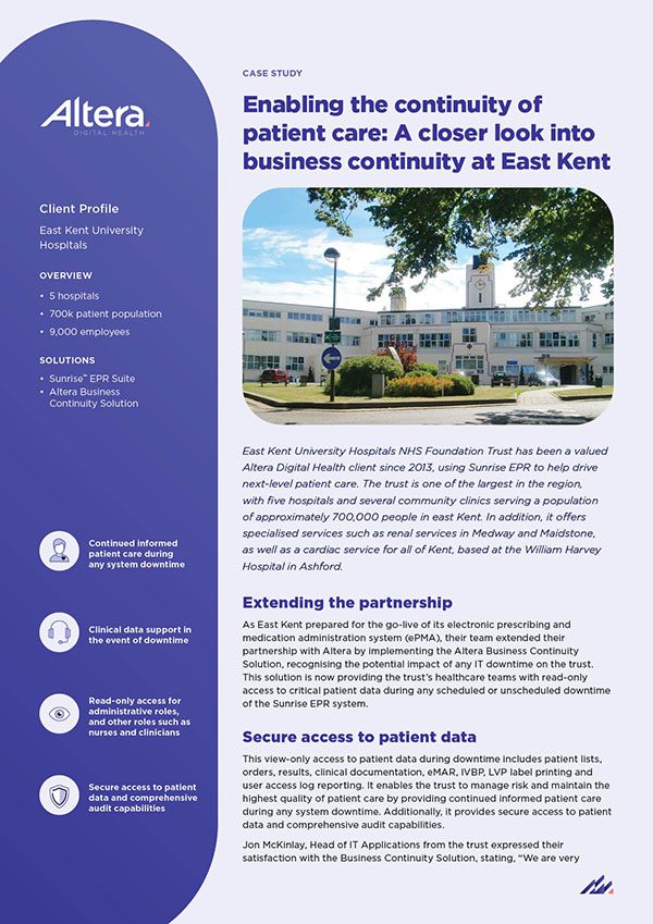 Enabling the continuity of patient care: A closer look into business continuity at East Kent